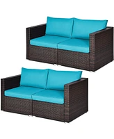 Gymax 4PCS Rattan Corner Sofa Set Patio Outdoor Furniture Set w/ Cushions