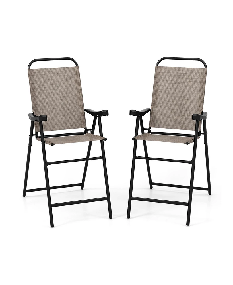 Patio Folding Bar Stool Set of 2 with Metal Frame and Footrest