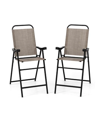 Patio Folding Bar Stool Set of 2 with Metal Frame and Footrest