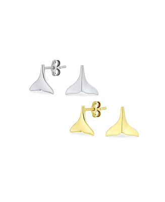 Bling Jewelry Set of 2 Nautical Mermaid Fin Whale Tail Stud Earrings Silver and Gold Vermeil
