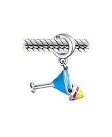 Bling Jewelry Set of 2 Tropical Umbrella Drink Glass Dangle Charm Bead Enamel Oxidized Silver