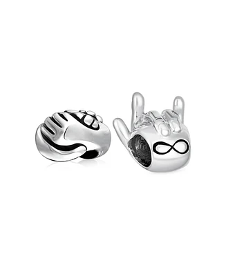 Bling Jewelry Set of 2 Support Friends and Bff Hand Sign Infinity I Love You Charm Bead Silver