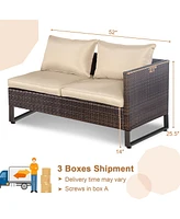 2PCS Patio Conversation Set Sectional Sofa Furniture Cushioned Seat Garden