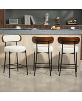 Dyhome 24 inches Bar Stools Set of 3, Modern Counter Height with Wood Back for Kitchen Island, Boucle Fabric Upholstered Barstools Home