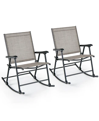 Folding Rocking Chair with Breathable Seat Fabric Set of 2