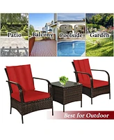 3 Pcs Patio Rattan Furniture Set Coffee Table & 2 Rattan Chair