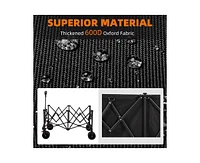 260L Collapsible Foldable Wagon with 440lbs Weight Capacity, Folding Utility Garden Cart with Table Top, Cup Pockets, and Brakes, Utility Grocery Wago