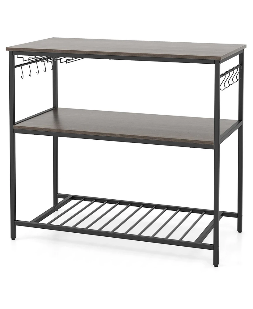 3-Shelf Kitchen Island with Wine Glass Holders and 10 Hooks – Versatile Storage Cart with Built-In Wine Glass and Hook Storage
