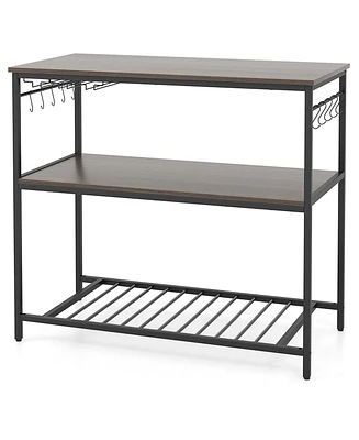 3-Shelf Kitchen Island with Wine Glass Holders and 10 Hooks – Versatile Storage Cart with Built-In Wine Glass and Hook Storage