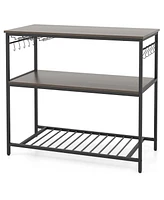 3-Shelf Kitchen Island with Wine Glass Holders and 10 Hooks – Versatile Storage Cart with Built-In Wine Glass and Hook Storage