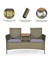 2-Person Patio Rattan Conversation Furniture Set Loveseat Coffee Table