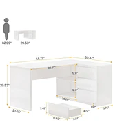 Tribesigns L-Shaped Executive Office Desk, Computer Desk with 3 Drawers, Modern Corner Home Office Executive Desk with Led Lights and 2 Storage Shelve