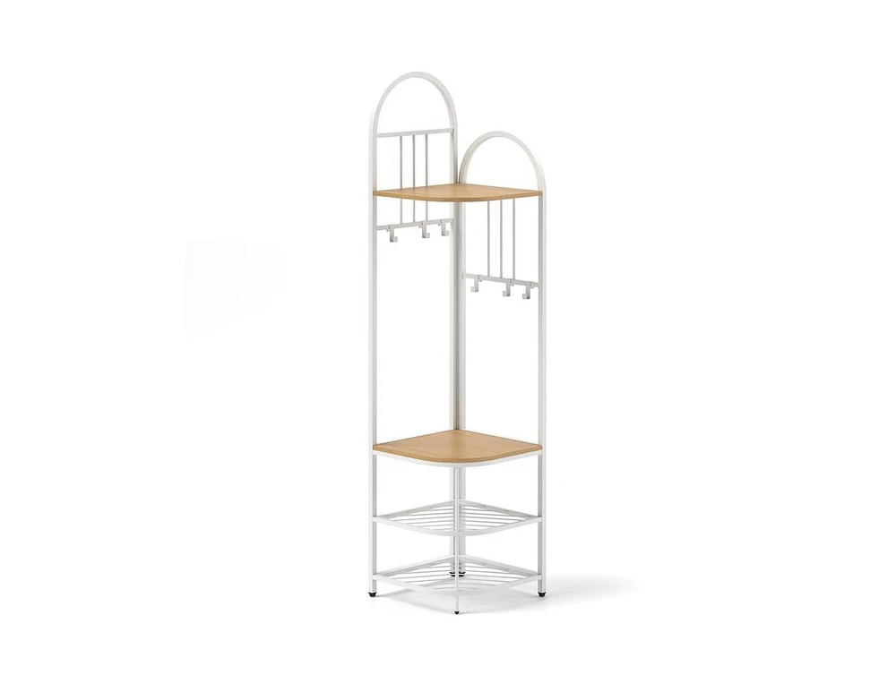 4-Tier Corner Hall Tree with Shoe Storage Bench – Coat Rack and Combo for Entryway or Mudroom