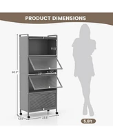 5-Tier Kitchen Baker's Rack with Flip-Up Pc Doors – Microwave Stand with Storage Shelves & Cabinet