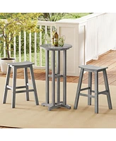 Round Bar Table Patio Hdpe Bar Height Dining Table with Slatted Tabletop