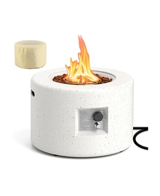 Round Terrazzo Propane Gas Fire Pit with Hideaway Tank Holder and Lava Rocks