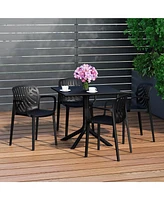 5-Piece Outdoor Square Patio Dining Table Set with Stackable Chairs