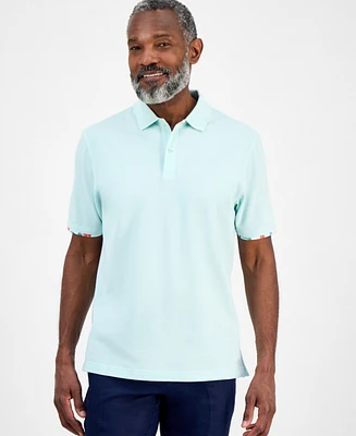 Club Room Men's Short Sleeve Printed-Trim Woven Performance Polo Shirt, Exclusively at Macy's
