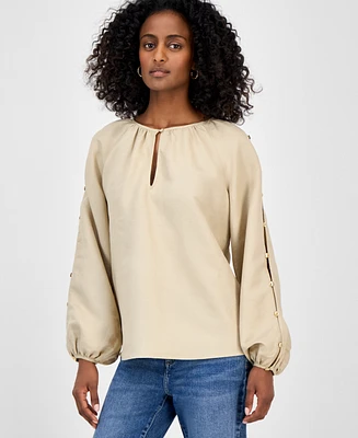 I.n.c. International Concepts Women's Button-Sleeve Blouse, Exclusively at Macy's