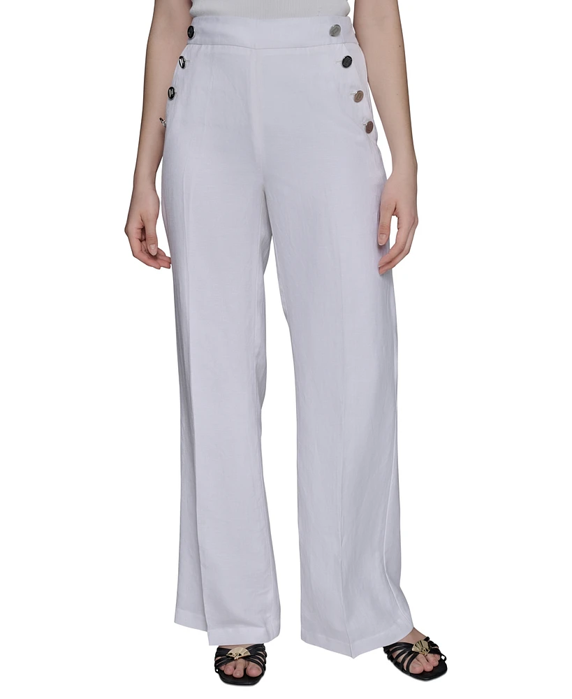 Karl Lagerfeld Paris Petite Button-Trim-Pocket Pants