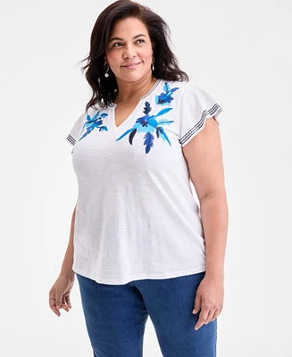 Style & Co Plus Printed Flutter-Sleeve Top