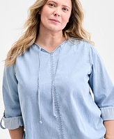 Style & Co Plus Denim Popover Top, Exclusively at Macy's