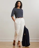 Lauren Ralph Plus Striped Cotton Boatneck T-Shirt