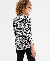 Jm Collection Women's Printed V-Neck 3/4-Sleeve Top, Exclusively at Macy's