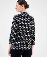 Jm Collection Women's Printed Collared 3/4-Sleeve Top