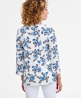 Jm Collection Petite Floral-Print Johnny-Collar Tunic, Exclusively at Macy's