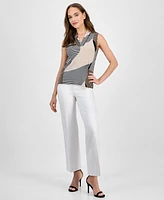 Anne Klein Women's Printed Triple-Pleat V-Neck Top