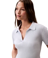 Calvin Klein Jeans Women's Cotton Ribbed Monogram-Logo Polo Top