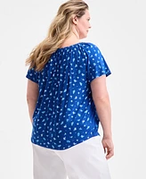Style & Co Plus Printed Scoop-Neck Shirred Top