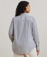 Lauren Ralph Plus Stripe Roll Tab Button-Down Shirt