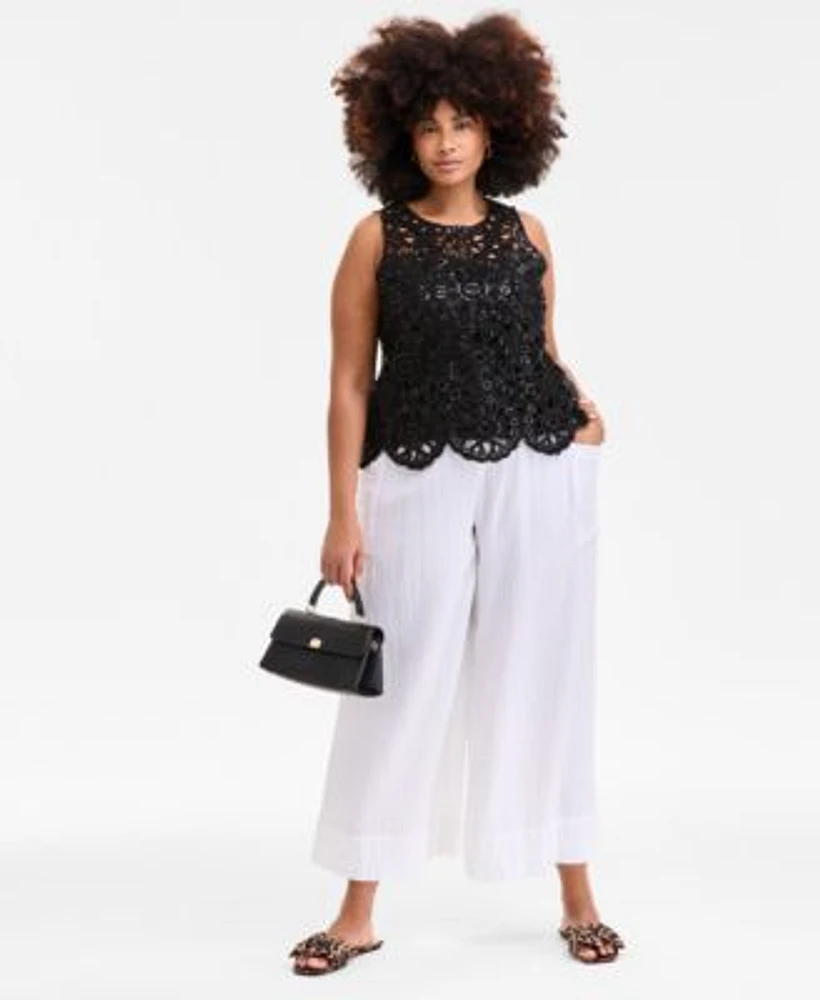 On 34th Trendy Plus Size Crochet Scalloped Tank Top Cotton Gauze Smocked Waist Wide Leg Pants Exclusively At Macys