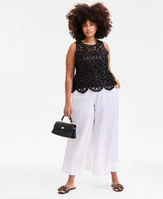 On 34th Trendy Plus Size Crochet Scalloped Tank Top Cotton Gauze Smocked Waist Wide Leg Pants Exclusively At Macys
