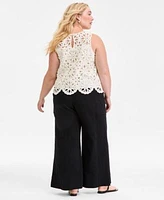 On 34th Trendy Plus Size Crochet Scalloped Tank Top Cotton Gauze Smocked Waist Wide Leg Pants Exclusively At Macys