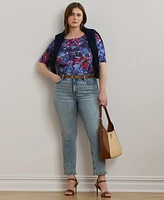 Lauren Ralph Plus Print Stretch Cotton Boatneck Tee