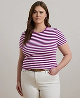 Lauren Ralph Lauren Plus Size Striped Stretch Cotton Crewneck Tee
