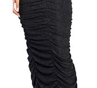 Seni & Cade Juniors' Ruched Strapless Metallic-Knit Gown