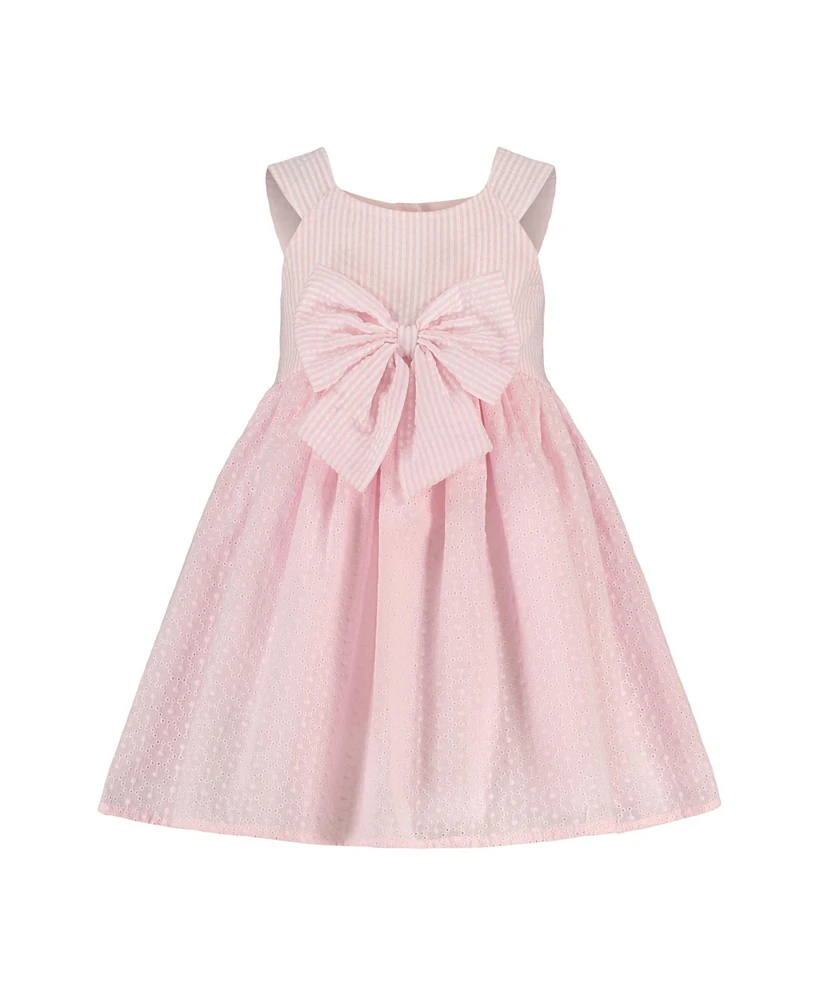 Blueberi Boulevard Baby Girls Seersucker Stripe with Eyelet Fit-and-Flare Dress