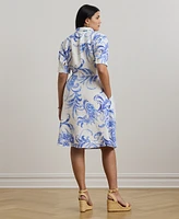 Lauren Ralph Plus Paisley Tie-Front Linen Shirtdress