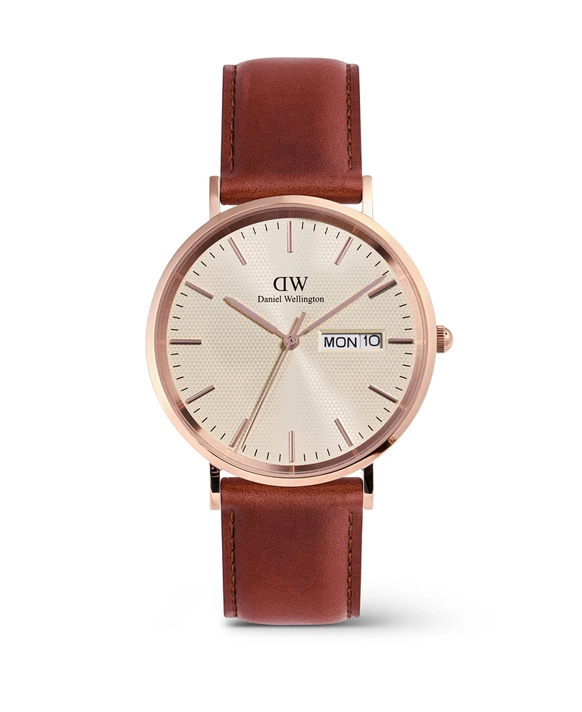 Daniel Wellington Men's Analog Brown Genuine Leather Watch, 40mm