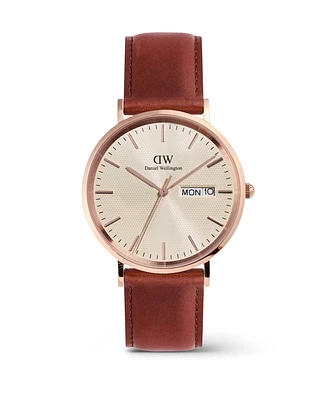 Daniel Wellington Men's Analog Brown Genuine Leather Watch, 40mm