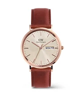 Daniel Wellington Men's Analog Brown Genuine Leather Watch, 40mm