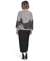 Halston Women's Printed Boat-Neck Blouson-Sleeve Top