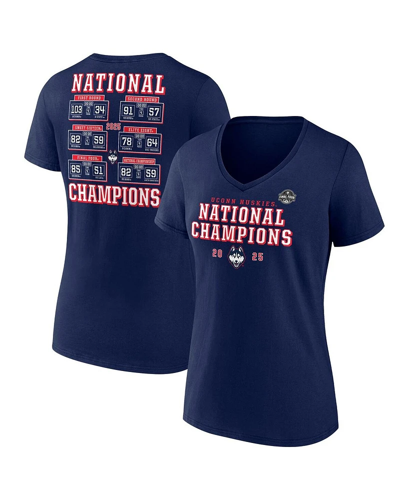 Fanatics Women's Navy UConn Huskies 2025 Ncaa Basketball National Champions Schedule V-Neck T-Shirt
