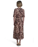 Halston Women's Printed Tie-Waist Faux-Wrap Midi Dress