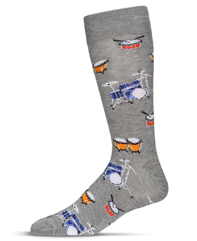 MeMoi Men's Embroidered Drums Crew Socks