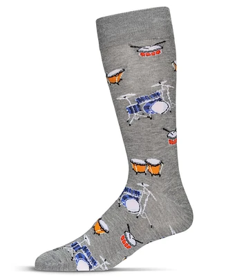 MeMoi Men's Embroidered Drums Crew Socks